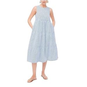 J. Crew - Sleeveless Blue Striped Tiered Dress Sz 10P